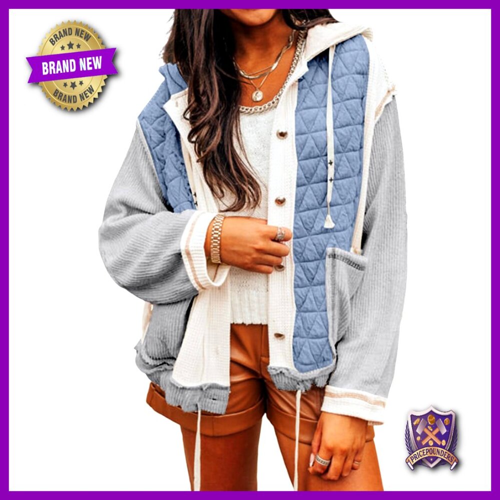 Quilted Patchwork Shacket Oversized Hooded Jacket… - image 1